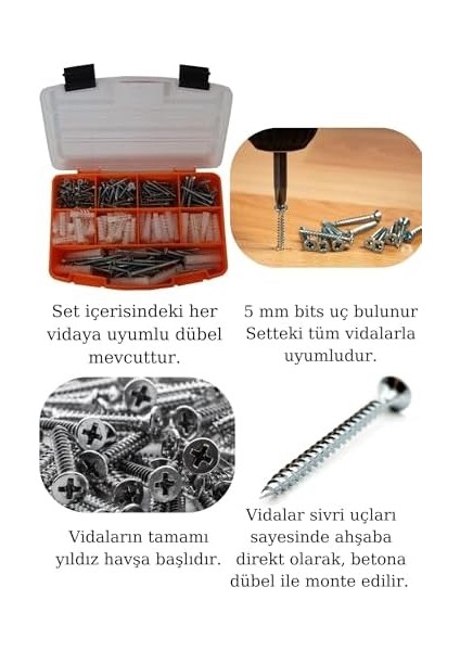 All Essential Fasteners 320PARÇA 12 Çeşit Vida Seti, Dübelli Sunta Vidası Seti,matkap Ucu Bits Uç ve Takım Çantası fiyatları