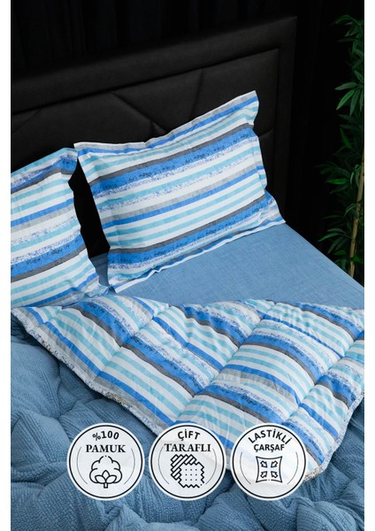 Oso Blanco Sherpa Çift Kişilik Comforter Uyku Seti - Mavi
