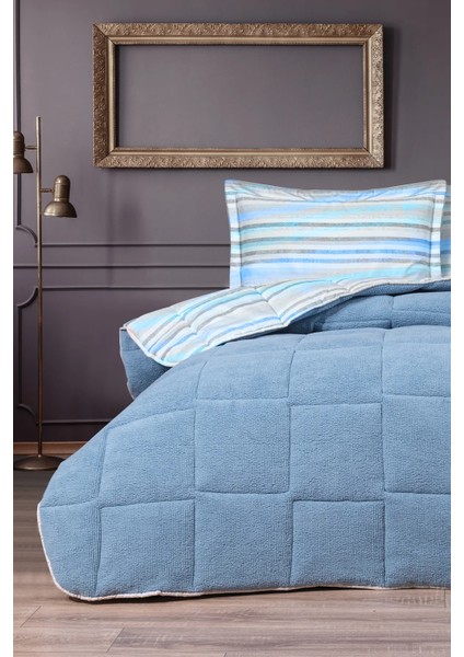 Oso Blanco Sherpa Çift Kişilik Comforter Uyku Seti - Mavi