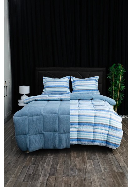 Oso Blanco Sherpa Çift Kişilik Comforter Uyku Seti - Mavi