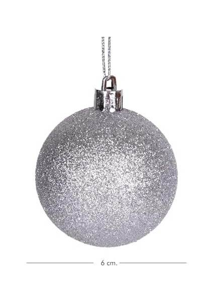 Yılbaşı Topu Simli Mat Parlak 12'li Set Gümüş 6 Cm. modelleri
