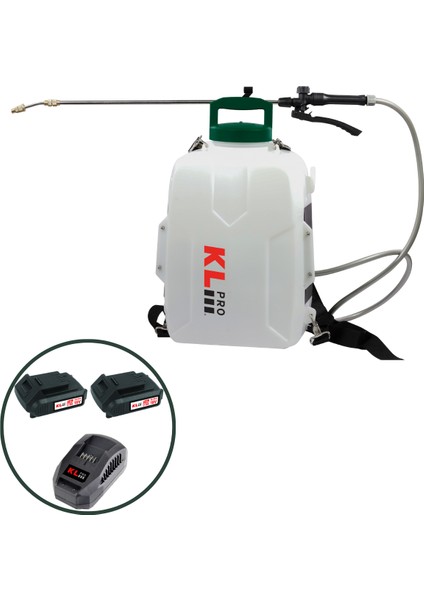 Klpro KLBP18-20 18V/2.0AH 12 Litre Çift Akülü Şarjlı Ilaçlama Makinesi Sırt Tipi