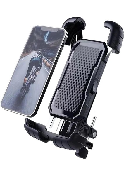 HT-171 Bisiklet Telefon Tutucu Gidon Tipi Motosiklet Telefon Tutucu 360 Dönebilir Darbe Emici Tutacak