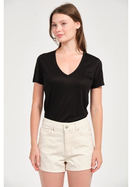 Kadın Regular Fit Tencel V Yaka Basic Tişört