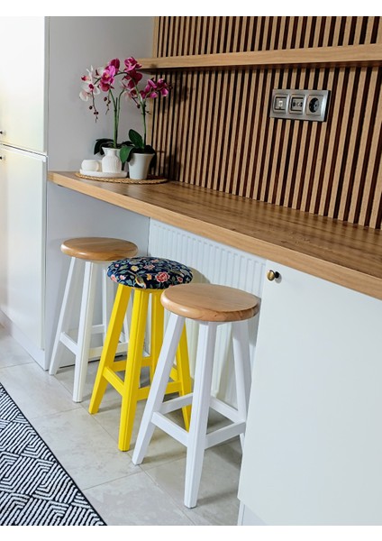 -Sarı Renk Kumaş Döşemeli Ahşap Tabure-Sandalye-80 cm -1 Adet modelleri