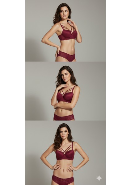 Dolgulu Çapraz Dantelli Ayarlanabilir Askı Sütyen Külot Iç Çamaşır Takımı indirimleri