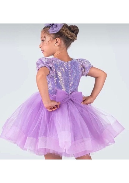 Kuromi Mor Payetli Kabarık Elbise Gelinlik Kostüm + 2 Adet Mor Bubble Saç + Mor Babet Seti Doğumgünü indirimleri