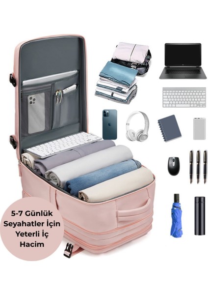 Su Geçirmez 16" Inç 39L Ayakkabı Bölmeli Seyahat Sırt Çantası - Laptop Bölmeli, USB Şarj Girişli