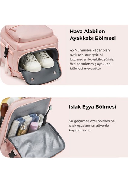 Su Geçirmez 16" Inç 39L Ayakkabı Bölmeli Seyahat Sırt Çantası - Laptop Bölmeli, USB Şarj Girişli fırsatları