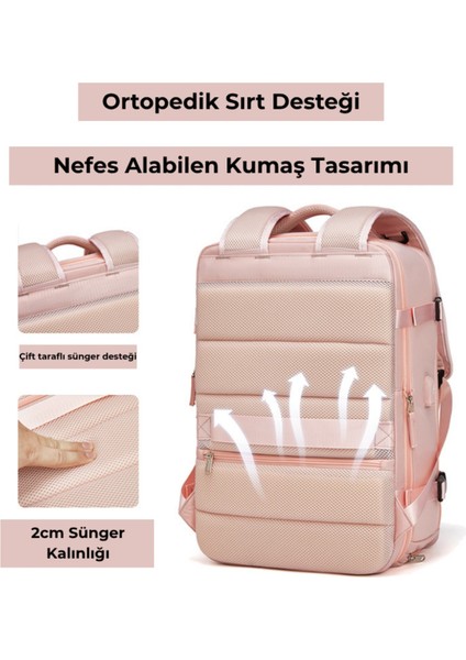 Su Geçirmez 16" Inç 39L Ayakkabı Bölmeli Seyahat Sırt Çantası - Laptop Bölmeli, USB Şarj Girişli