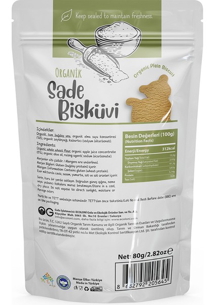 Organik Sade Bisküvi 80GR fiyatları
