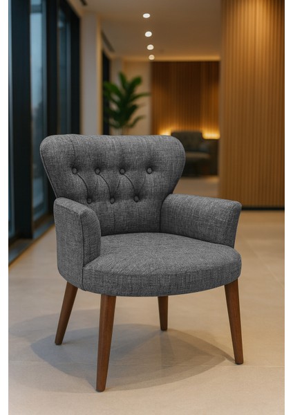 roma Berjer Modern Tekli Koltuk - Keten Kumaş - Ahşap Demonte Ayak - Gri fiyatları