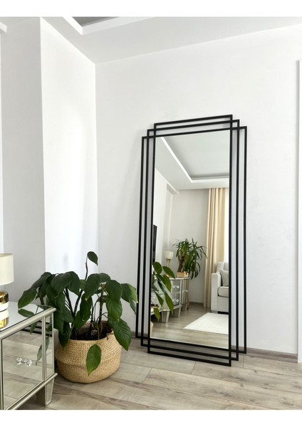 Siyah Metal Çerçeveli Korozyona Dayanıklı Modern Dikdörtgen Ayna 180x80 cm