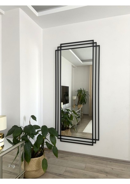 Siyah Metal Çerçeveli Korozyona Dayanıklı Modern Dikdörtgen Ayna 180x80 cm