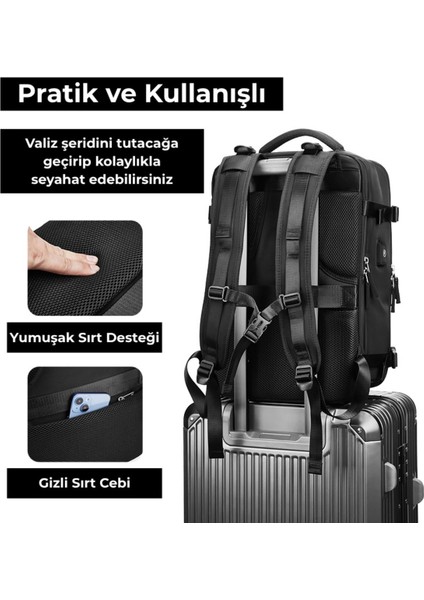 Su Geçirmez 16" Inç 30L Ayakkabı Bölmeli Seyahat Sırt Çantası - Laptop Bölmeli, USB Şarj Girişli indirimleri
