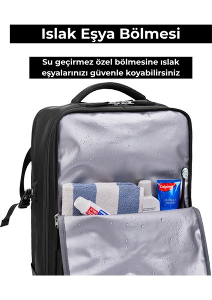 Su Geçirmez 16" Inç 30L Ayakkabı Bölmeli Seyahat Sırt Çantası - Laptop Bölmeli, USB Şarj Girişli