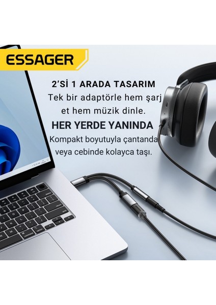 2in1 Type-C Adaptör | 60W Hızlı Şarj + Type C Kulaklık Çıkışı, Hifi Ses ve Hızlı Şarj Adaptörü fiyatları