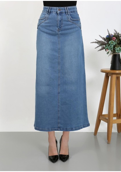 Cep Detaylı Denim Açık Mavi