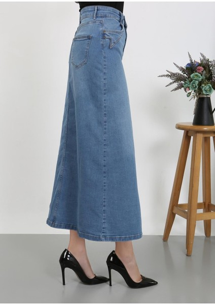 Cep Detaylı Denim Açık Mavi