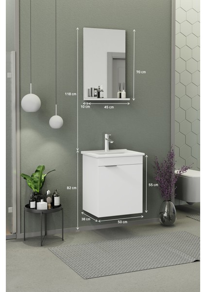 Arya Slım 50 Cm Banyo Dolabı,Seramik Lavabolu,Aynalı,Lavabo Dahil,Mdf,Mat Beyaz fiyatları