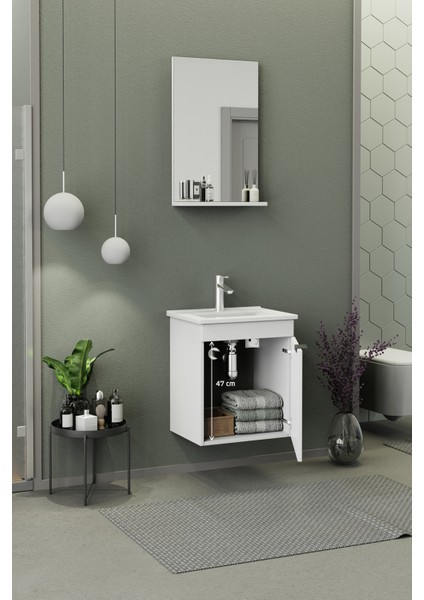 Arya Slım 50 Cm Banyo Dolabı,Seramik Lavabolu,Aynalı,Lavabo Dahil,Mdf,Mat Beyaz modelleri