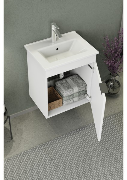 Arya Slım 50 Cm Banyo Dolabı,Seramik Lavabolu,Aynalı,Lavabo Dahil,Mdf,Mat Beyaz fırsatları
