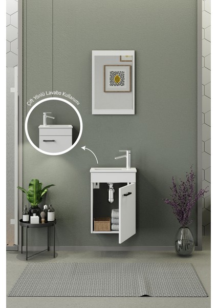 Fix Arya Mini 42 Cm Banyo Dolabı,Seramik Lavabolu,Aynalı,Lavabo Dahil,Mdf,Mat Beyaz fiyatları