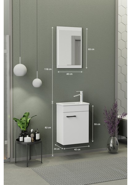 Fix Arya Mini 42 Cm Banyo Dolabı,Seramik Lavabolu,Aynalı,Lavabo Dahil,Mdf,Mat Beyaz modelleri