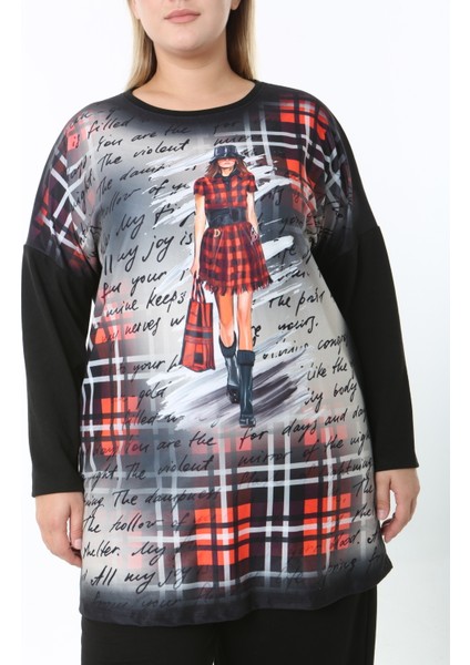 Yünlü Viskon Desenli Likralı Kadın Büyük Beden Tunik fiyatları