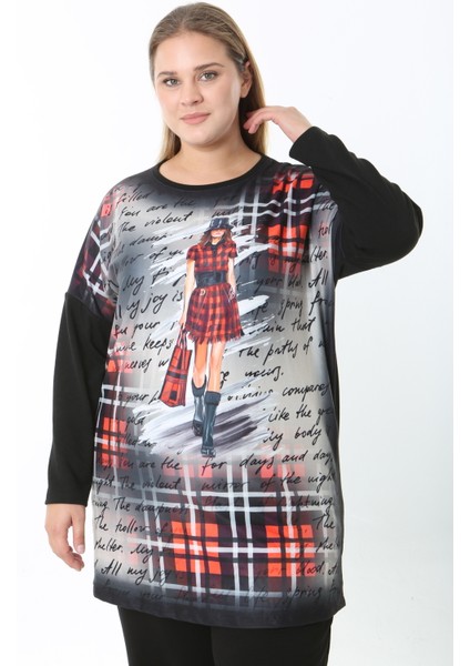 Yünlü Viskon Desenli Likralı Kadın Büyük Beden Tunik modelleri