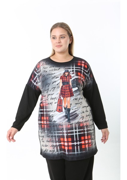 Yünlü Viskon Desenli Likralı Kadın Büyük Beden Tunik fırsatları