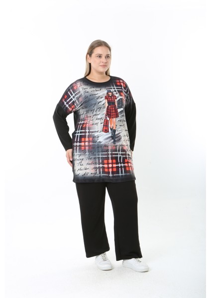 Yünlü Viskon Desenli Likralı Kadın Büyük Beden Tunik indirimleri