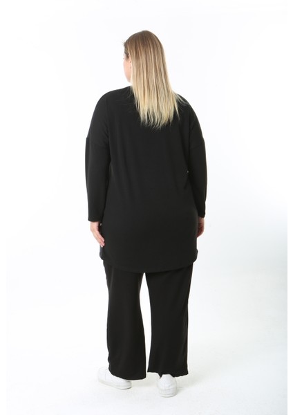 Yünlü Viskon Desenli Likralı Kadın Büyük Beden Tunik