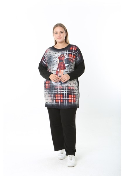 Yünlü Viskon Desenli Likralı Kadın Büyük Beden Tunik