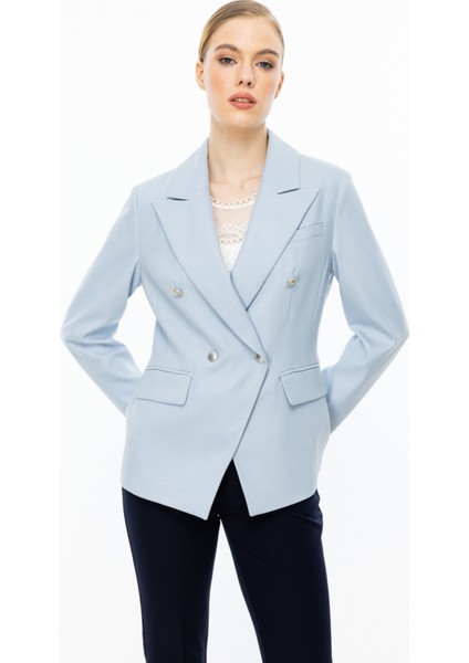 Kadın Kruvaze Düğmeli Ceket 4082 Mavi