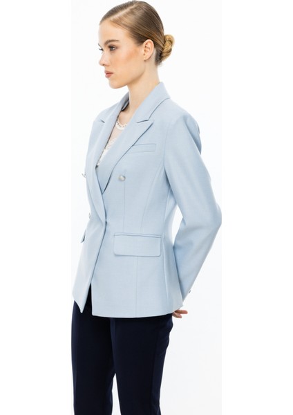 Kadın Kruvaze Düğmeli Ceket 4082 Mavi fiyatları