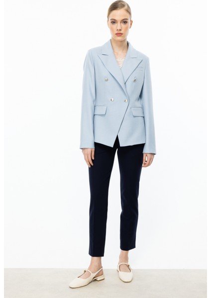 Kadın Kruvaze Düğmeli Ceket 4082 Mavi modelleri