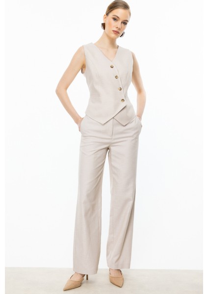 Kadın Boru Paça Yandan Cepli Pantolon 4080 Bej