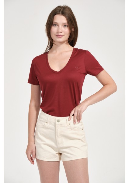 Kadın Regular Fit Tencel V Yaka Basic Tişört fiyatları