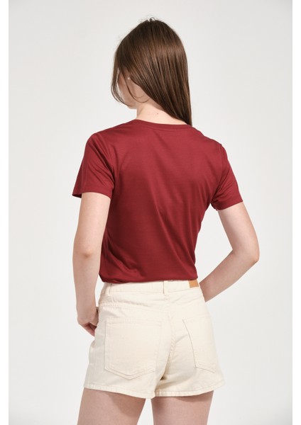 Kadın Regular Fit Tencel V Yaka Basic Tişört indirimleri