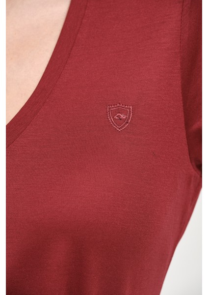 Kadın Regular Fit Tencel V Yaka Basic Tişört