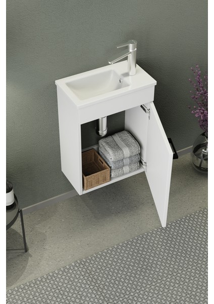 Fix Arya Mini 42 Cm Banyo Dolabı,Seramik Lavabolu,Aynalı,Lavabo Dahil,Mdf,Mat Beyaz indirimleri