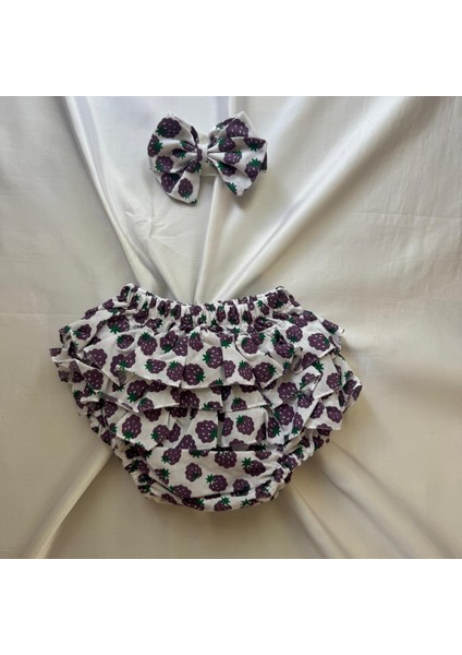 Kız Bebek Desenli Fırfırlı Şort Etek - Bandana Takım Bebek Hediyelik