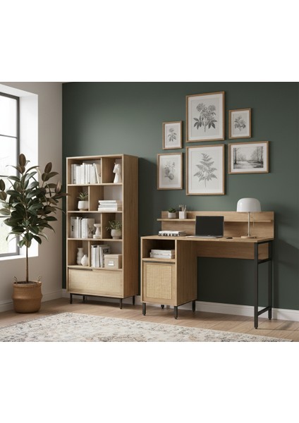 Genç Çalışma Masası & Kitaplık 2'li Set Sepet- Jüt Baskı Desen fiyatları