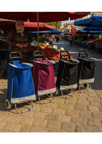 Ses Yapmaz Tekerlekli Su Geçirmez Çantalı Alüminyum Gövdeli Katlanabilir Pazar Arabası(Karışık Renk)