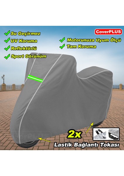 Reflektörlü Gri Dikişli Abush Speedy 110I Pro Branda Motosiket Brandası Motor Örtüsü Çadır Su Geçirmez Motosiklet Kılıfı Motor Brandası