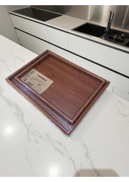 Bambu Servis ve Sunum Tepsisi – 2 Farklı Boy, Dikdörtgen Ahşap Tepsi, Doğal Bambu, Kaymaz & Dayanıklı / 2 Li Tepsi