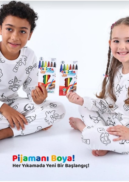 Unisex Boyanabilir Pijama Takımı %100 Pamuk + 6’lı Yıkanabilir Keçeli Kalem Hediyeli modelleri