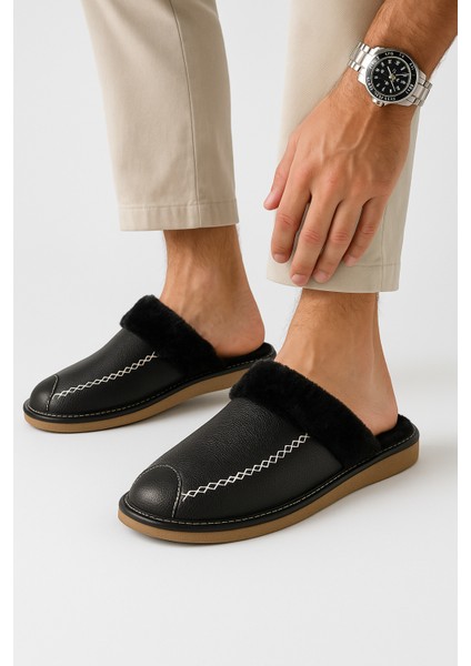 Unisex Kürklü Ev Terliği Kaymaz Sesyapmaz Tabanlı Deri Cilt Şık ve Konforlu Ev Içi Terlik Çeyiz Bohça