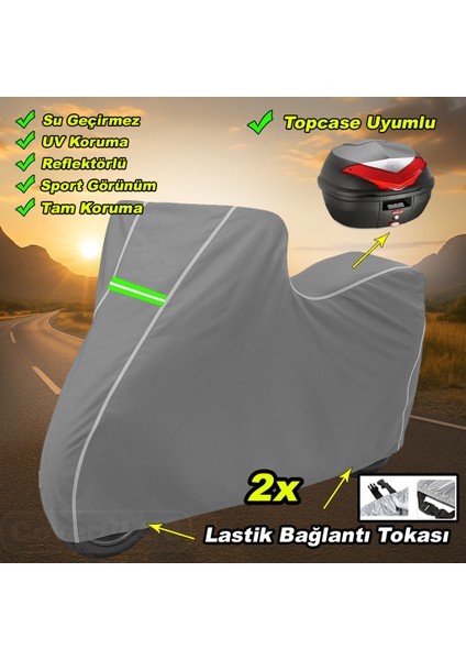 Reflektörlü Gri Dikişli Honda ADV350 Pro Arka Çanta Uyumlu Branda Motosiket Brandası Motor Örtüsü Çadır Su Geçirmez Motosiklet Kılıfı Motor Brandası indirimleri